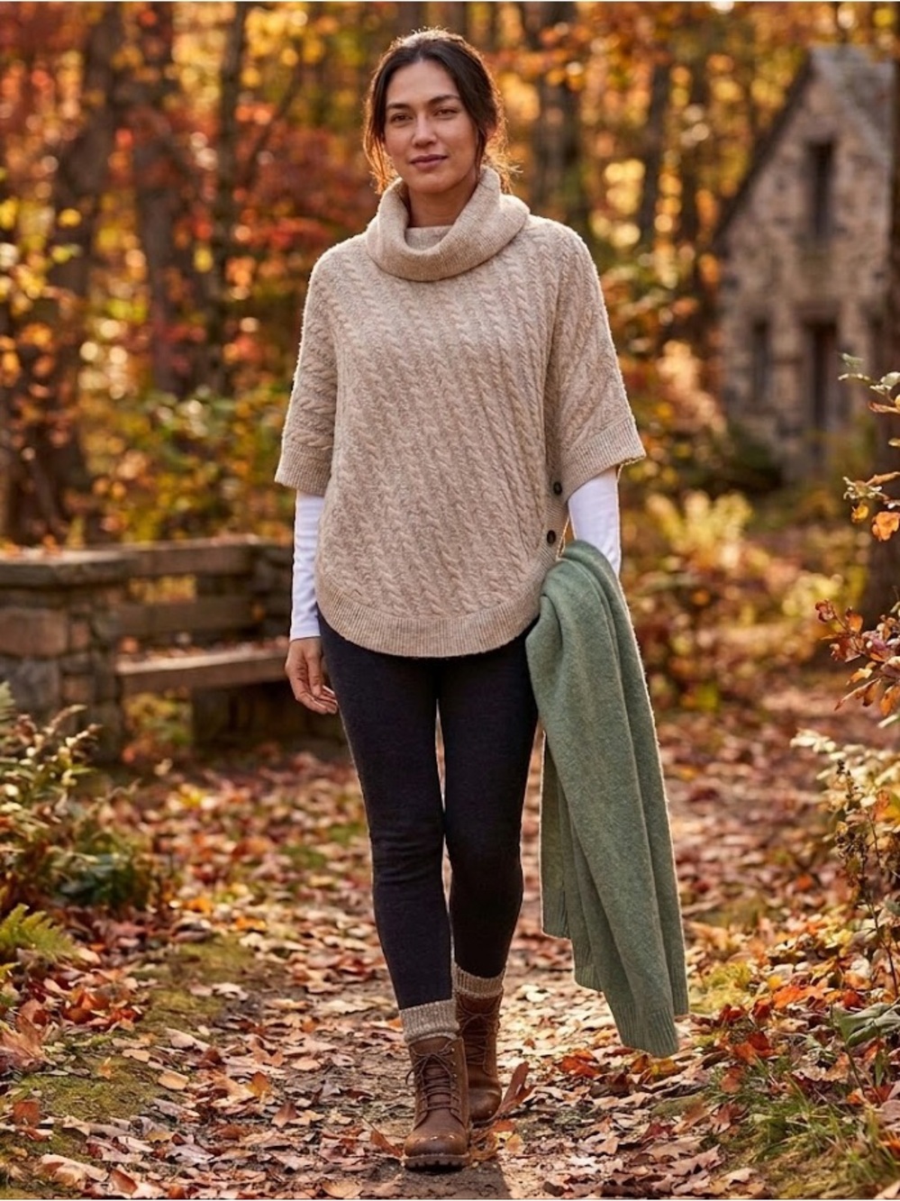 Orvis Cable Knit Poncho Sweater - Cream